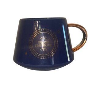 Navy Blue Ceramic Mug With Gold Handle & "Boost The Mood" Print